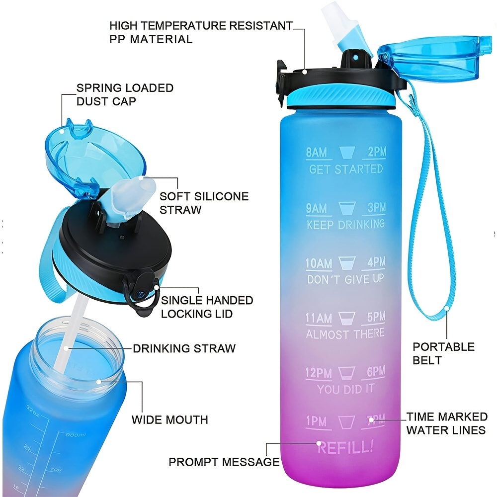 Temu 650ml Gradient Color Outdoor Sports Water Bottle With Time