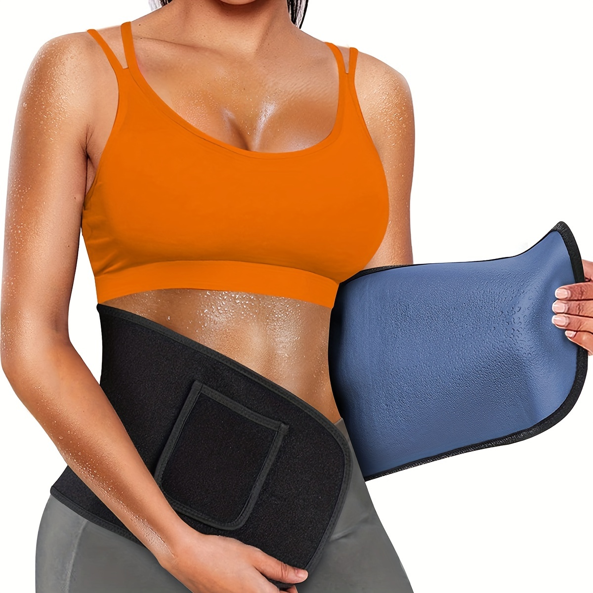 BODYSUNER Waist Trainer Trimmer Sweat Belt Band for Women Lower Belly Fat  Sauna Slimming Belt Suit Workout Blue Large-X-Large