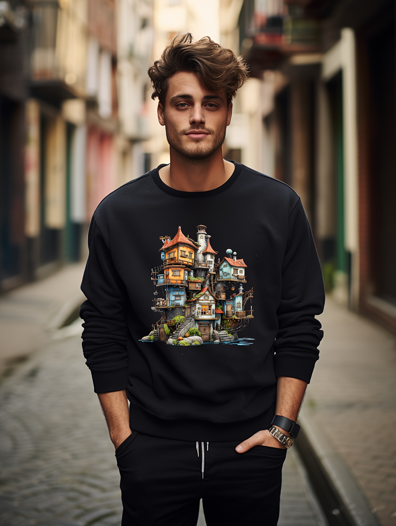 Sweat-Shirt pour Homme Pull léger à Manches Longues Sweat-Shirt de