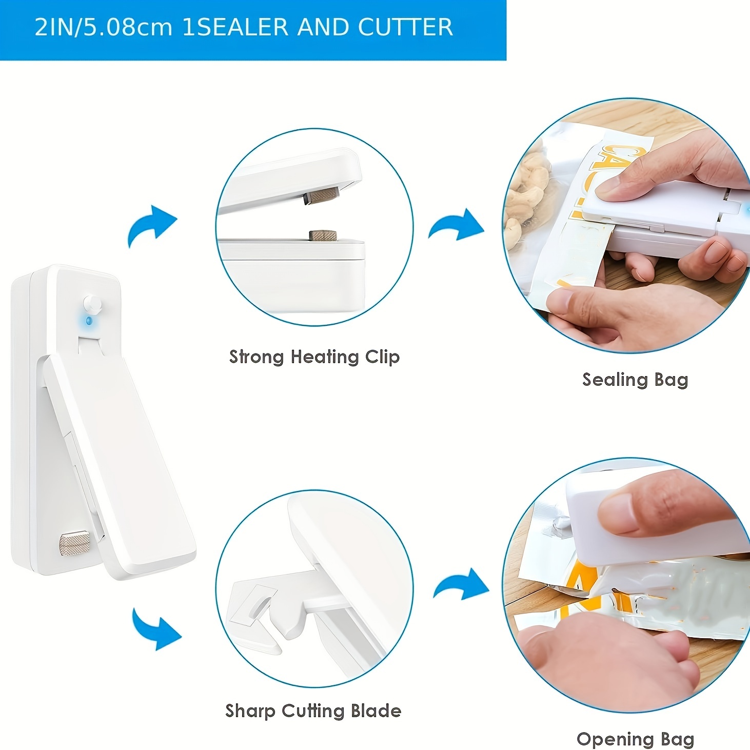 2 IN 1 USB Chargable Mini Bag Sealer Heat Sealers With Cutter