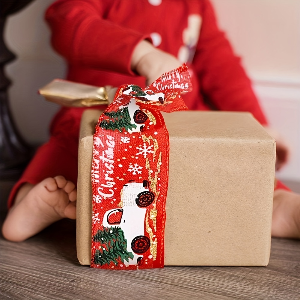 Christmas Burlap Ribbonfor Gift Wrapping,Red Truck Wired Ribbon