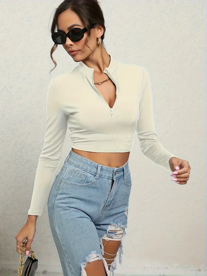 Women's Long Sleeve Square Neck Crop Top Ribbed Slim Fitted Y2K