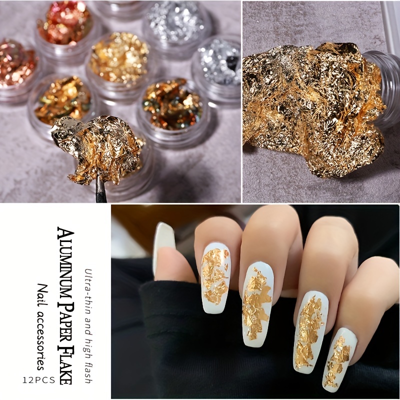 Golden/silvery Nail Foil Flakes For Diy Or Nail Salons - Temu