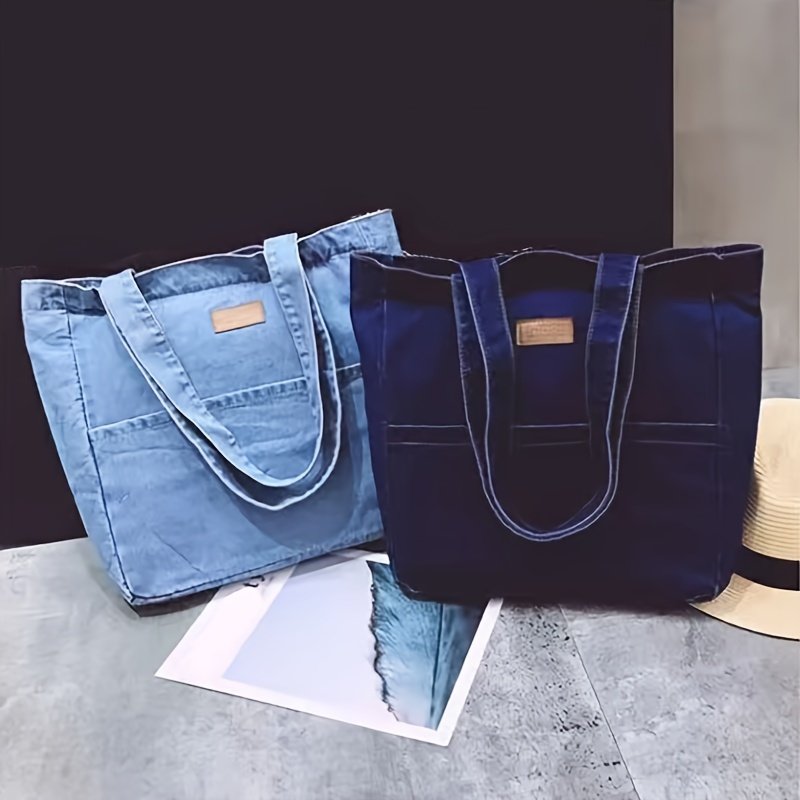 

Vintage Large Capacity Tote Bag, Retro Denim Shoulder Bag, Women's Casual Handbag & Grocery Shopping Bag