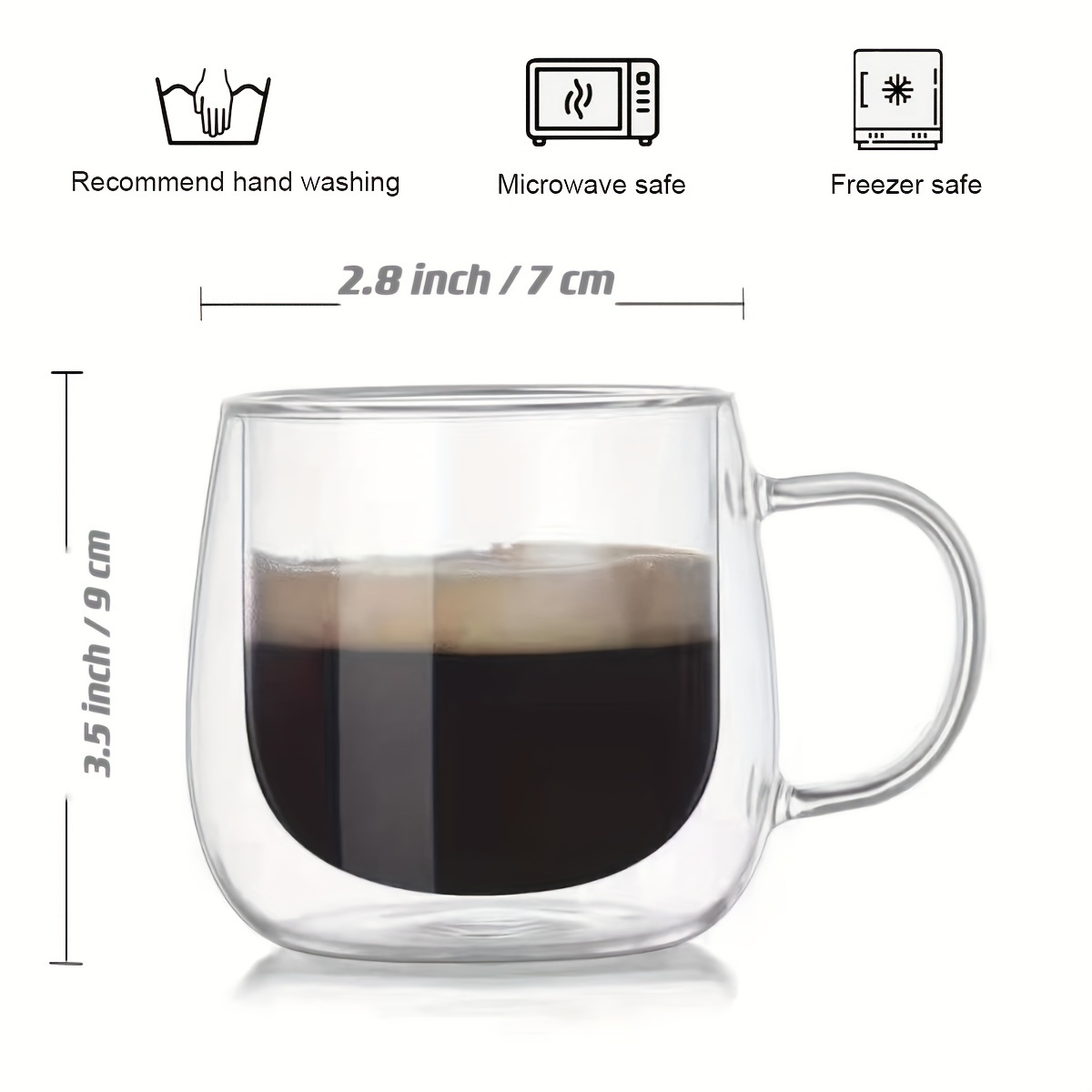 BNUNWISH Double Wall Glasses Clear Coffee Mugs Tea Cups Set of 4-8OZ,  Insulated and No Condensation with Big Handle