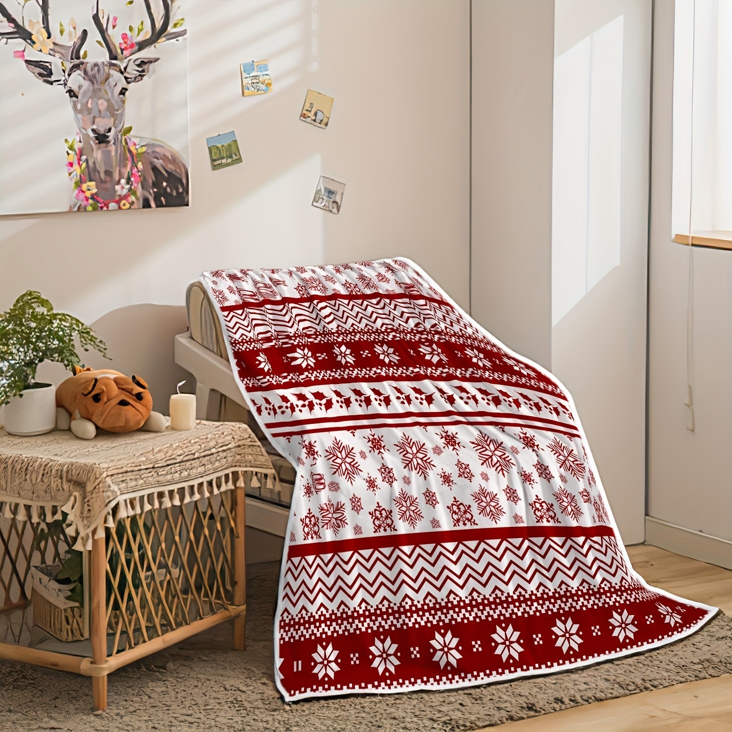 Red and white online fleece blanket