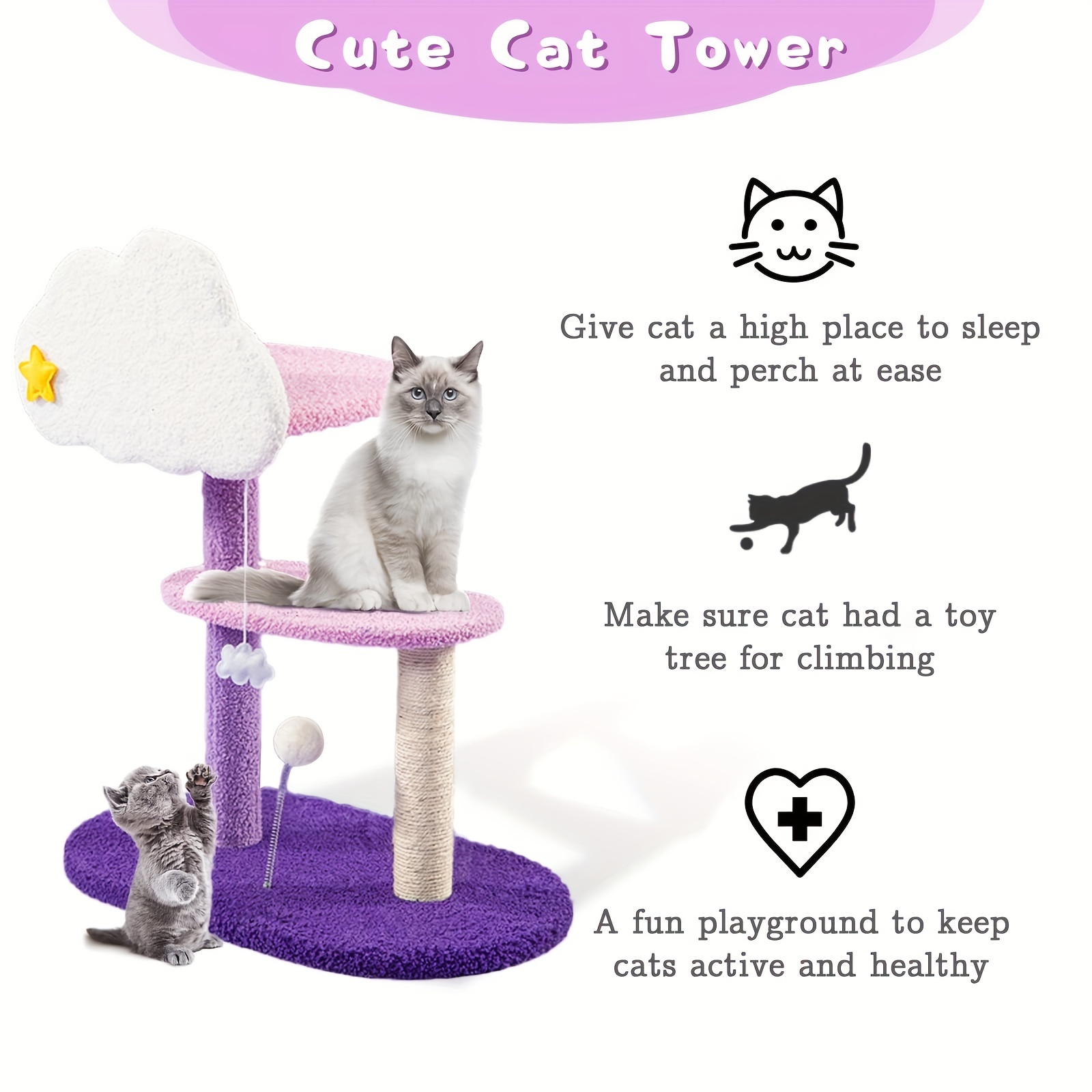 Cat Tree Cat Tower Cat Scratching Post Cat Climbing Tower For Indoor Cats Purple Pink Cat Activity Trees Jumping Platform details 5
