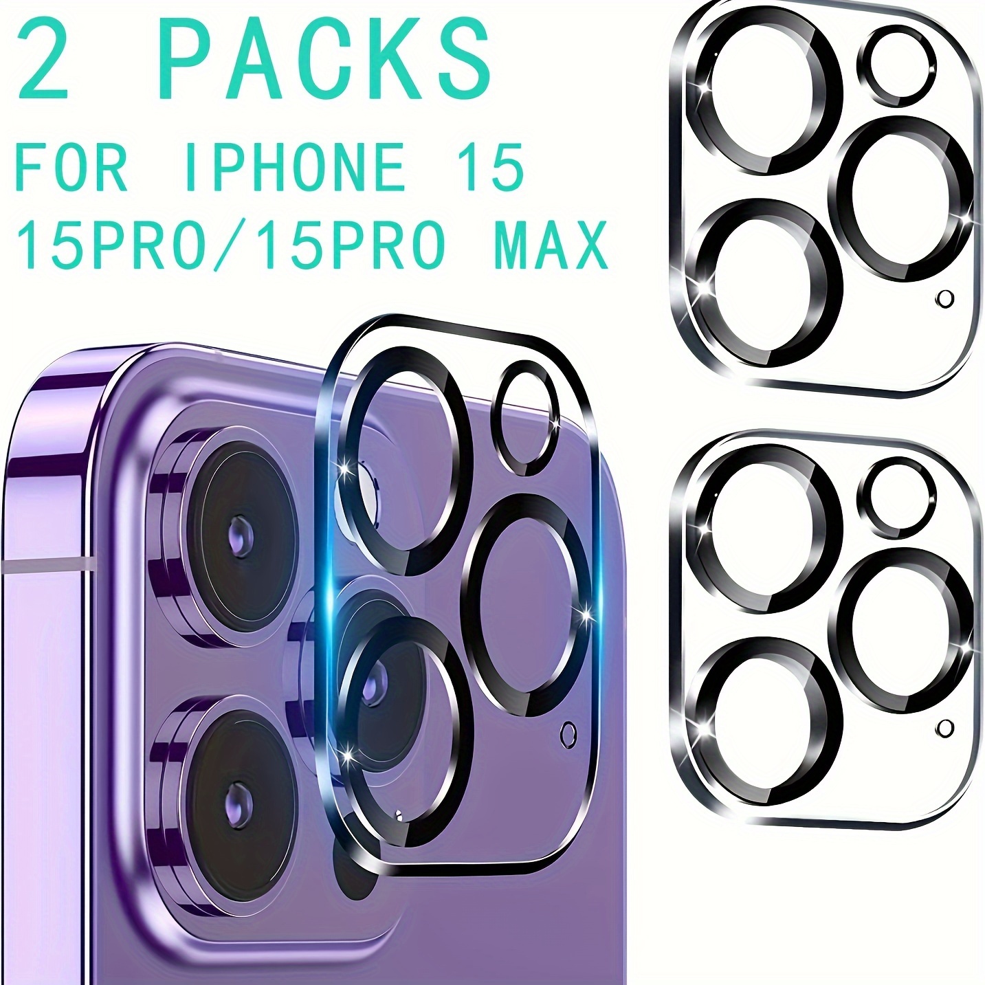 AFARER 2 Pack for iPhone 15 Pro/iPhone 15 Pro Max Camera Lens Protector,  Metal Camera Lens Protector with 9H Tempered Glass Screen Protector