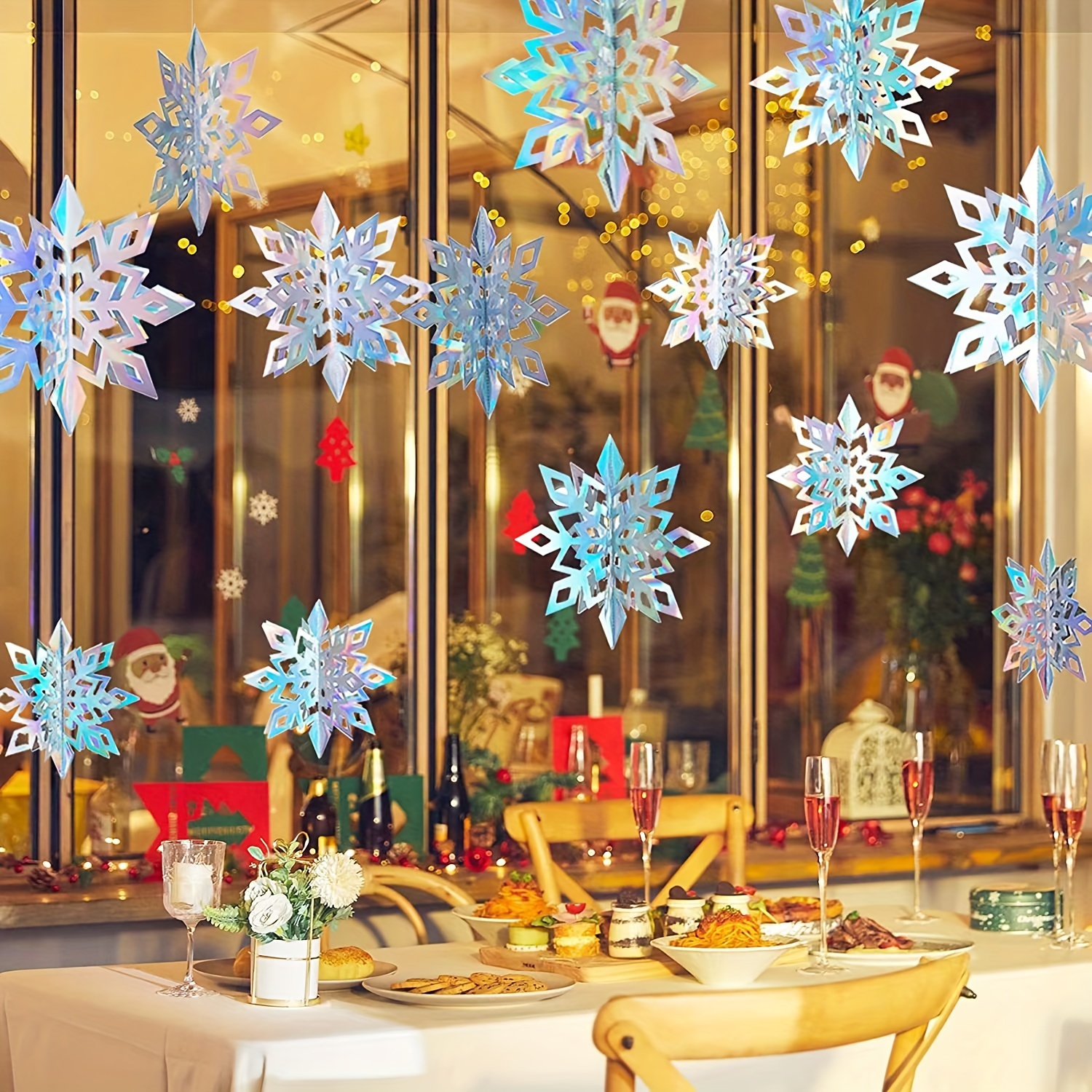 Christmas Hanging Snowflakes Decorations 15 Pack 3D Iridescent Paper  Snowflakes