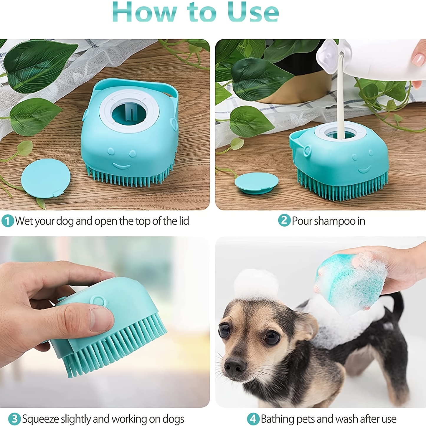 Shampoo Dispenser Pet Massage Bath Brush Dog Cat Silicone Scrub Tool
