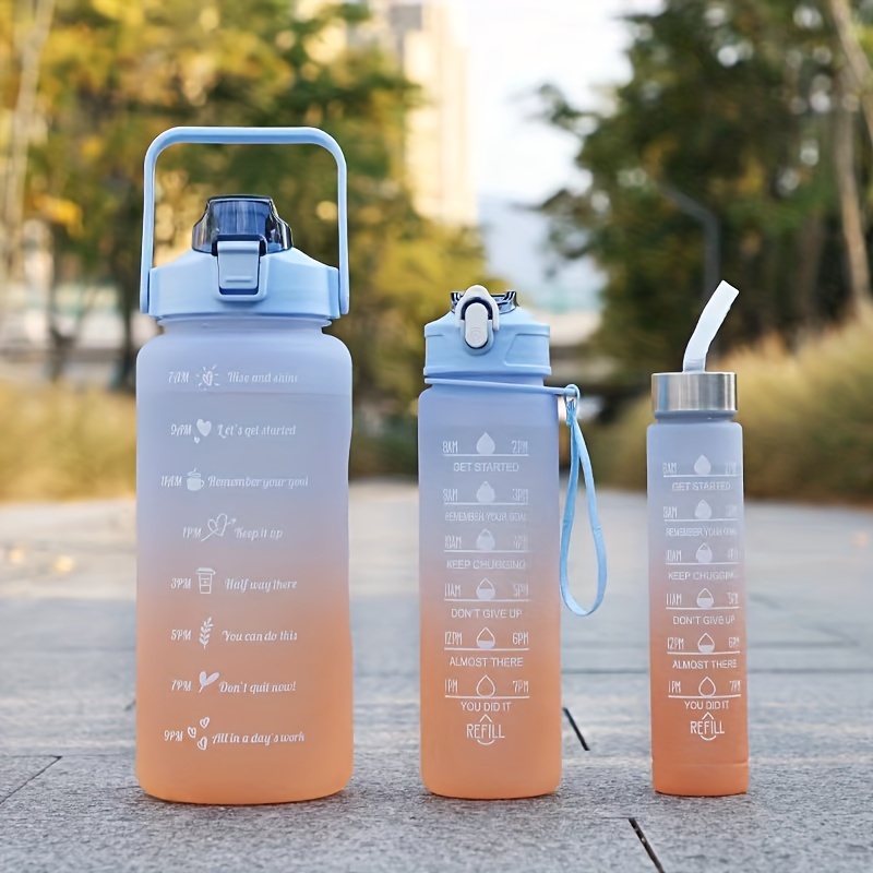 Gradient Water Bottle With Time Marker And Straw - Temu