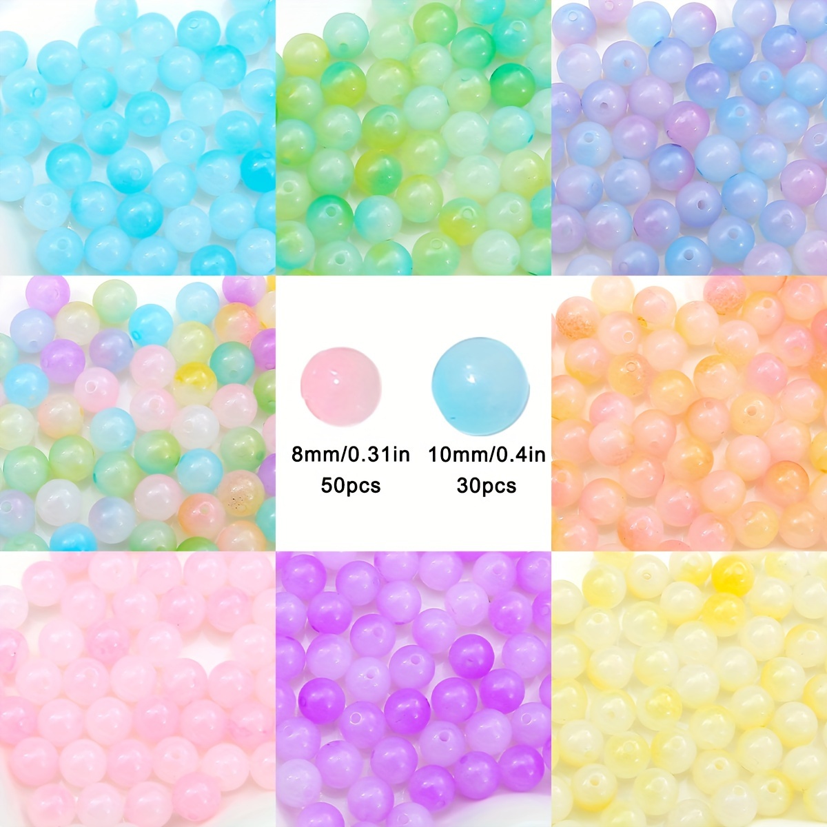 

50//300pcs 8mm Acrylic Stone Bead Gradient Round Bead Handmade Diy Bracelet Necklace Jewelry Making Loose Bead Material