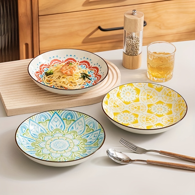 Ceramic Plate Salad Plate Pasta Floral Pattern Dessert - Temu