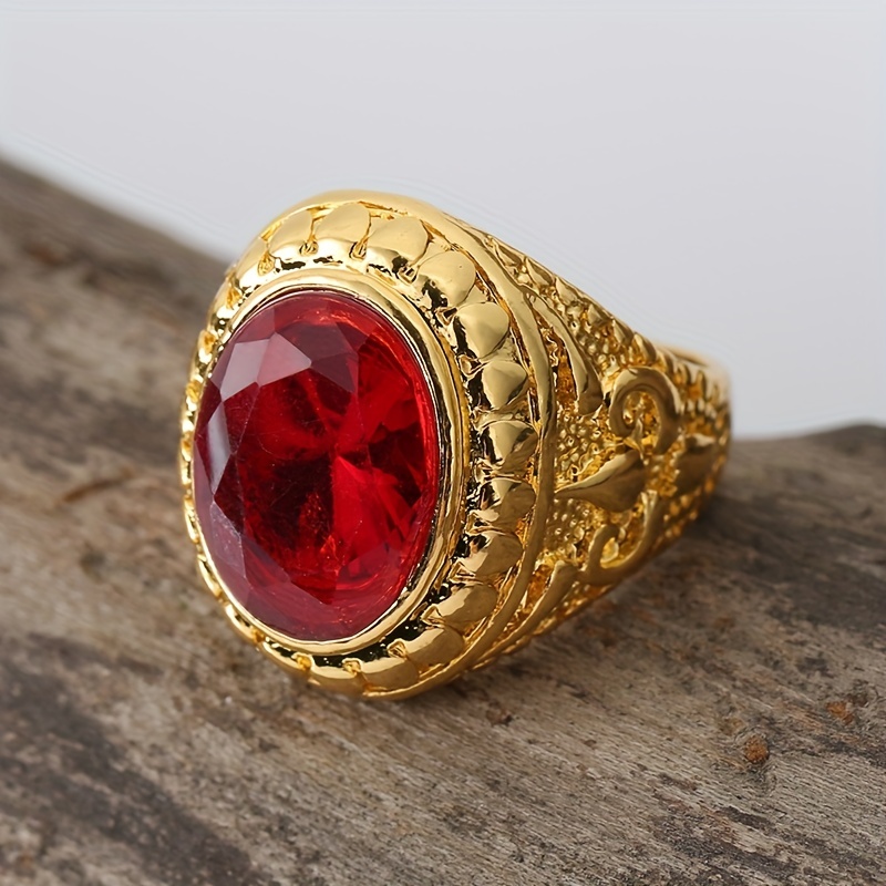 Men's Red Zircon Oval Statement Ring