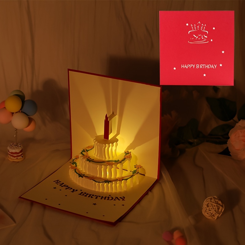 3d Pop Up Cartes d'anniversaire, chauffage Led Lumière Gâteau d'anniversaire  Musique Joyeux anniversaire Carte postale Cartes postales Cartes de vœux Pop  Up Découpe au laser Meilleur pour maman, femme, sœur