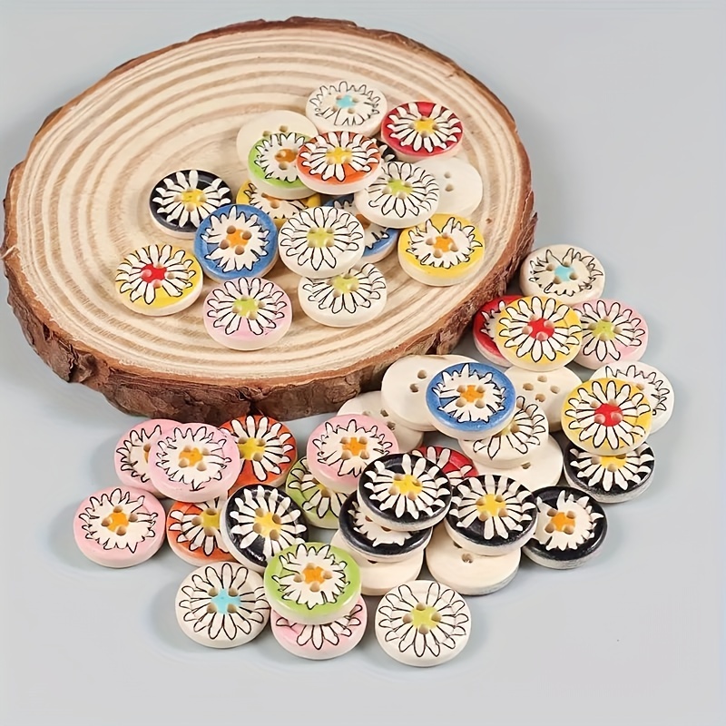 Bottoni colorati di legno a forma di fiore
