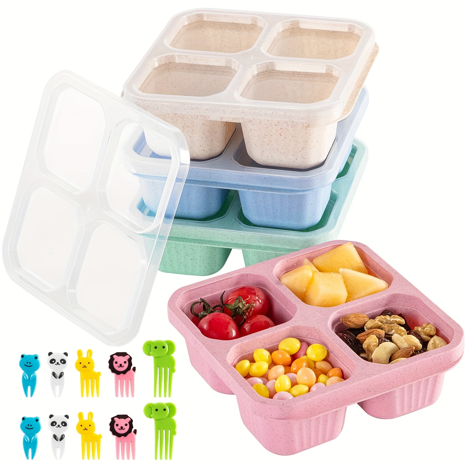 Snack Container With 4 Compartments, Divided Bento Lunch Box With  Transparent Lids, Reusable Meal Prep Lunch Containers For Kids And Adults,  Bpa-free, Food Storage Containers For School Work Travel, For Teenagers Back