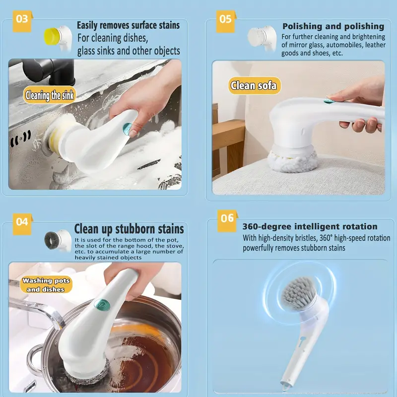 Electric Spin Scrubber, Cordless Handheld Cleaning Brush With 5 Replaceable  Brush Heads, USB Rechargeable 360°Power Scrubber Mop For Wall Bathtub, For