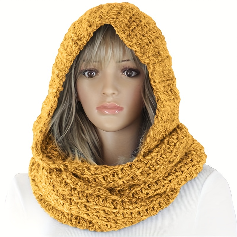 Stylish Knit Hooded Scarf Women's Solid Color Vintage - Temu