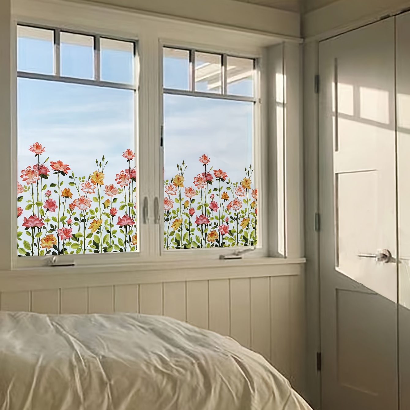 Floral Print Electrostatic Window Film Enhance Home Decor A - Temu