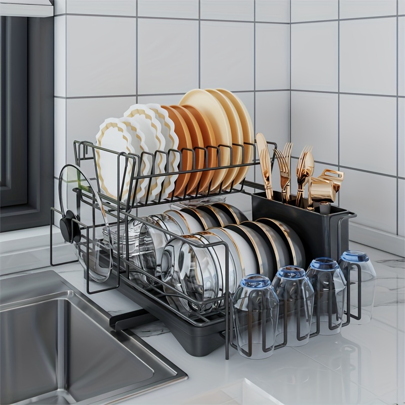 1pc Dish Drying Rack For Kitchen Counter Over The Sink, Larger 2-Tier Dish  Drying Rack Drainboard Set With Double-Layer Bowl Rack, Cup Rack, Cutting B