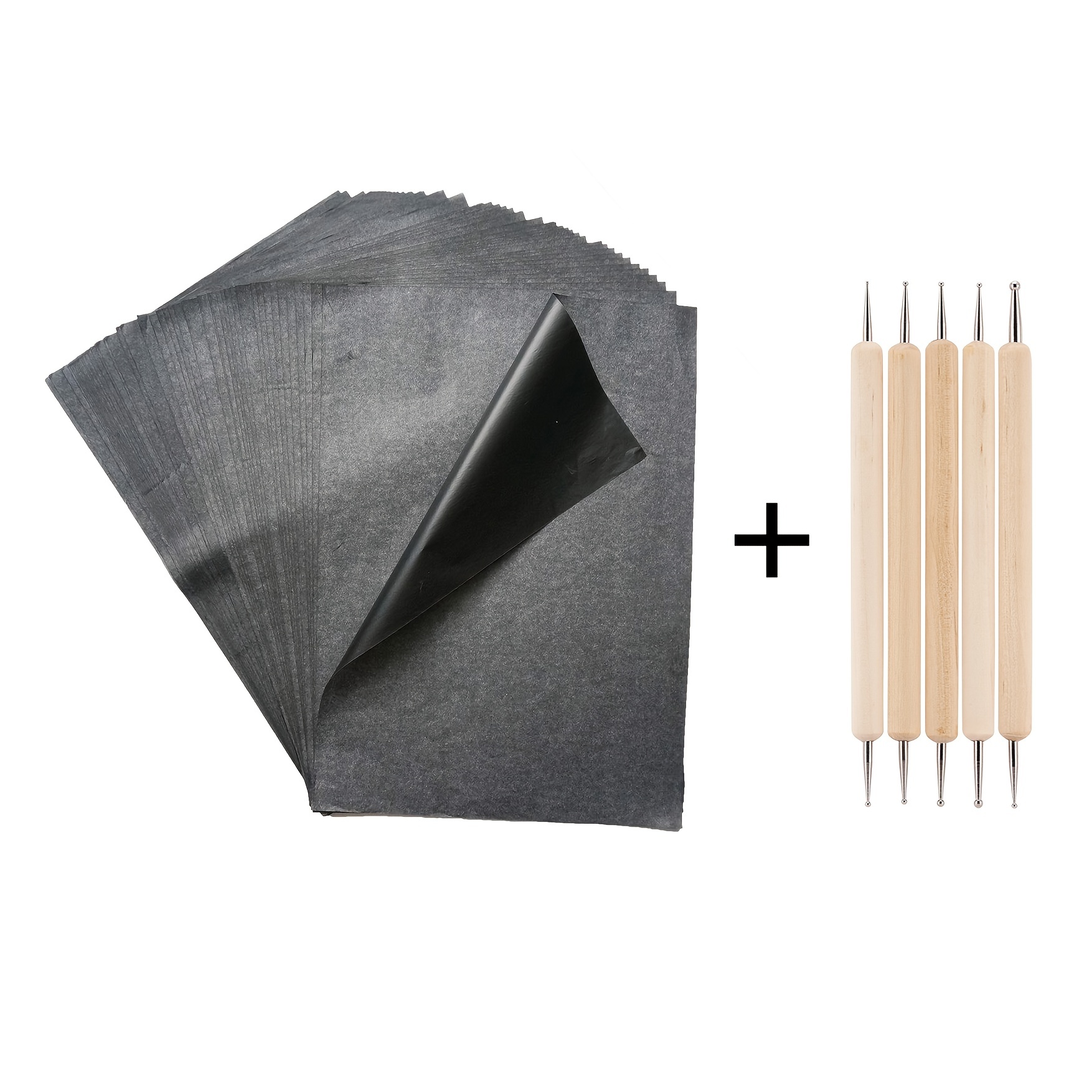  105 Pcs Carbon Transfer Paper 11.7 x 8.3 Inch Tracing Paper  Carbon Graphite Copy Paper with Embossing Stylus Tracing Stylus Dotting  Tools for Cloth Paper Wood (Black, White)