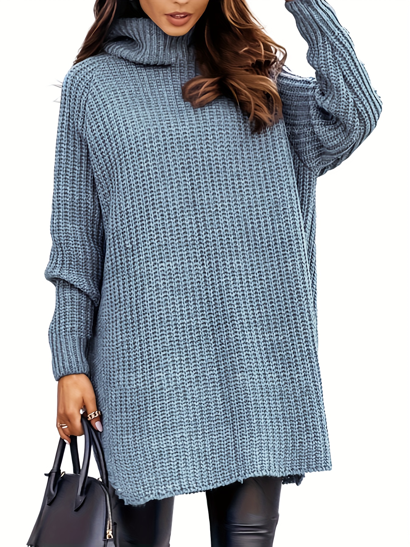 Solid Turtle Neck Pullover Sweater Casual Long Sleeve - Temu