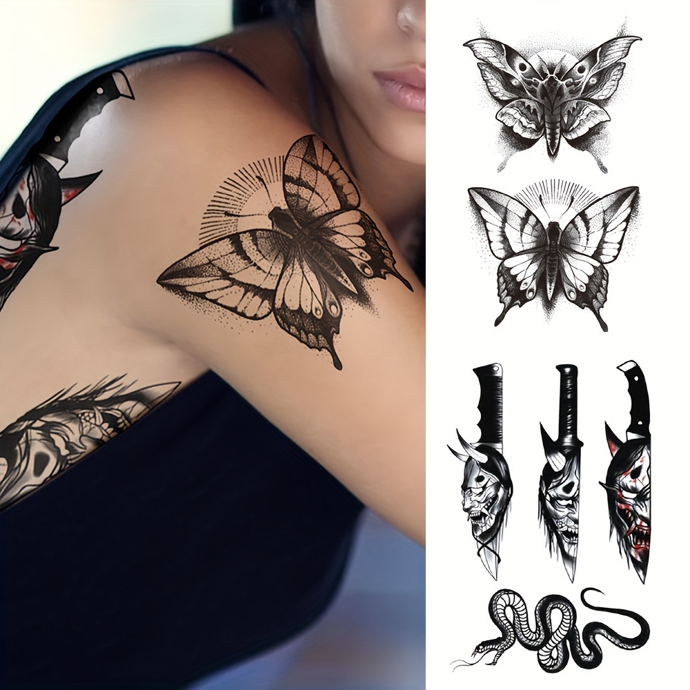Dark Butterfly Snake Waterproof Temporary Tattoo Sticker - Temu