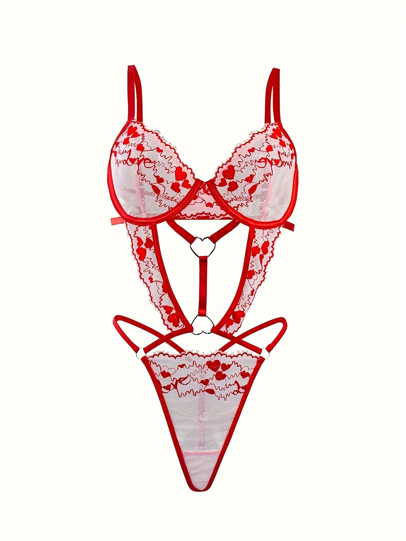 Heart Embroidery Thongs, Hollow Out Faux Pearl Panties, Women's Sexy  Lingerie & Underwear