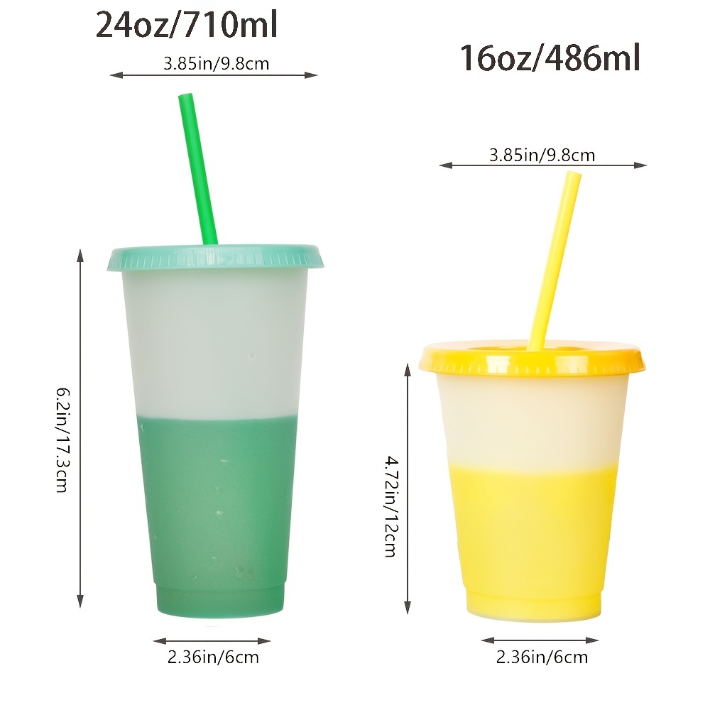 Color Changing Tumblers- Color Changing Cups Cold Drink Cups with Lids and Straws- 5 Pcs Reusable Color Changing Cold Drink Cups- 24 oz Summer Coffee
