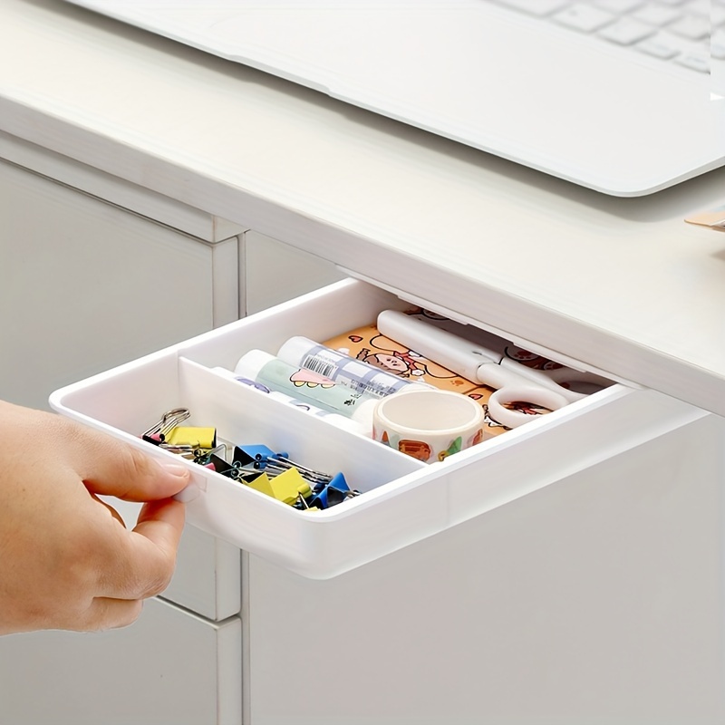 Plastic Hidden Under Desk Storage Drawer Box Slide Out Under - Temu