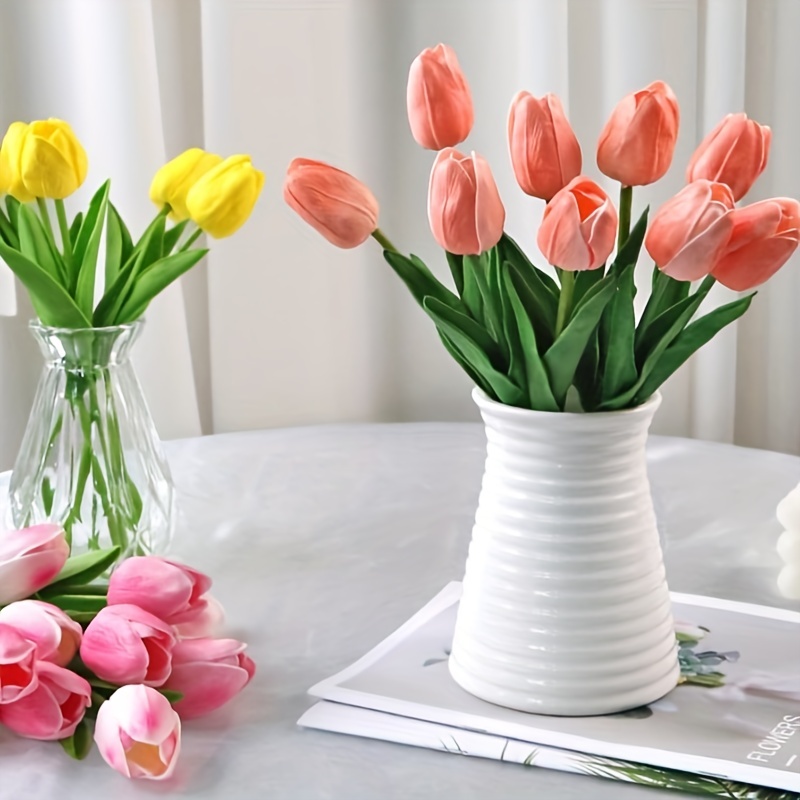 5 Flores Artificiales Tulipanes Blancos Arreglos Florales - Temu