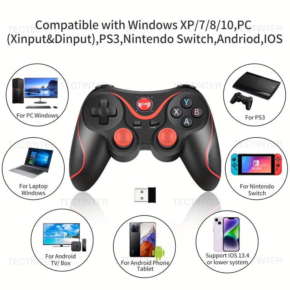 Mobile Game Controller for Android for IOS for PS4 for PS3, BT 5.0 Wireless  Controller Game Controller Gamepad, 5.3 to 6.8in Stretch Length (Black)