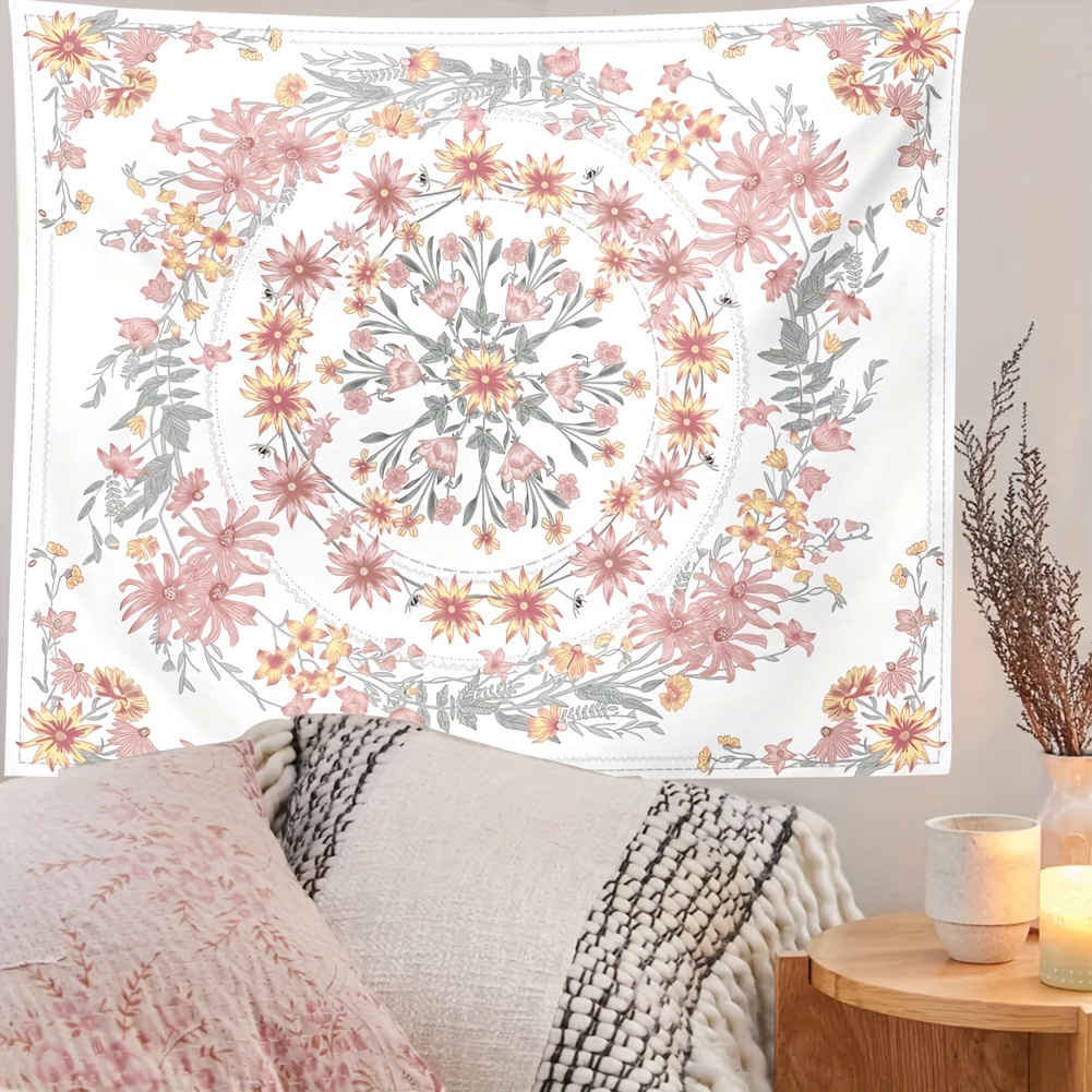 Mandala Tapestry Aesthetic,boho Tapestry Wall Hanging,pink Floral