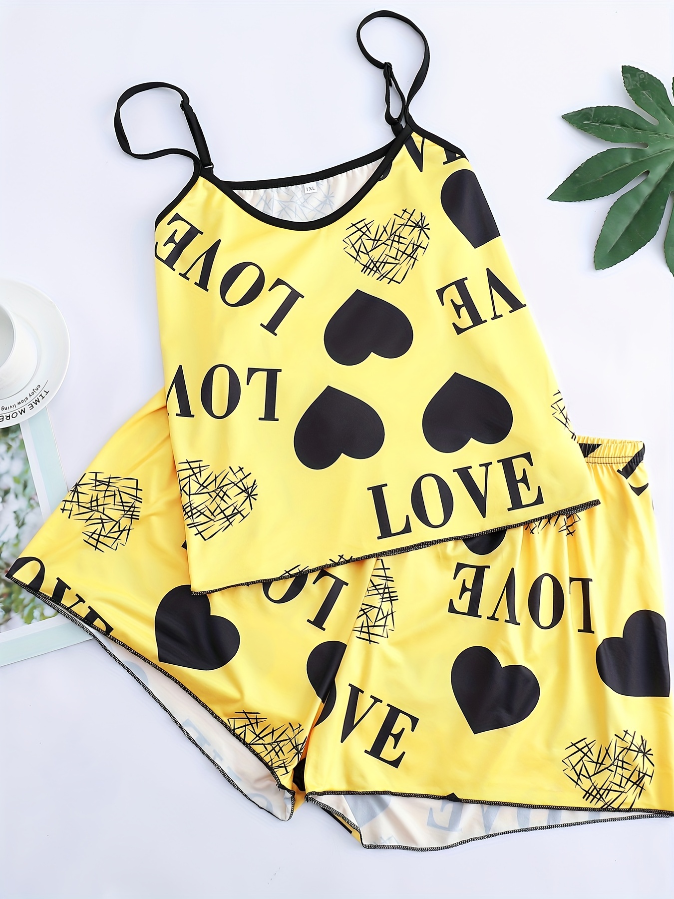 Cute Pajamas Set Plus Size Women's Plus Letter Heart Print - Temu
