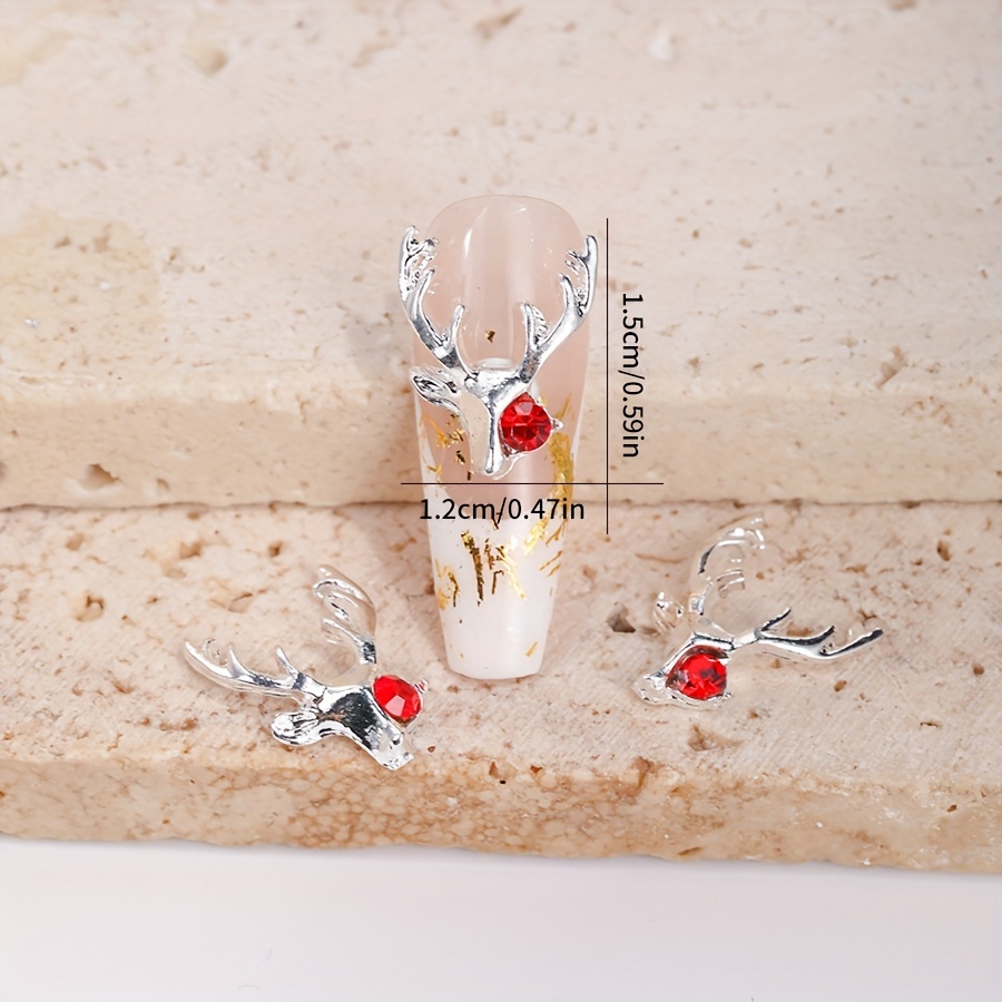 10pcs Christmas Elk Head Nail Art Charms With Red Rhinestone,3D Alloy  Reindeer Nail Gem Accessories For DIY Nail Art Decoration,Nail Art Jewelry  For G