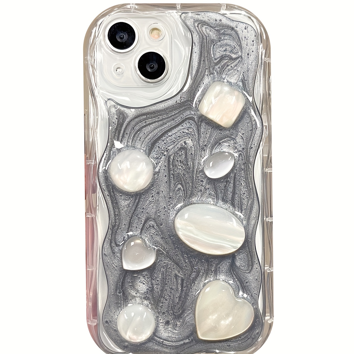 For IPhone Drop Resin Silvery Gray Cement Gem Protection Shell Mobile Phone Case