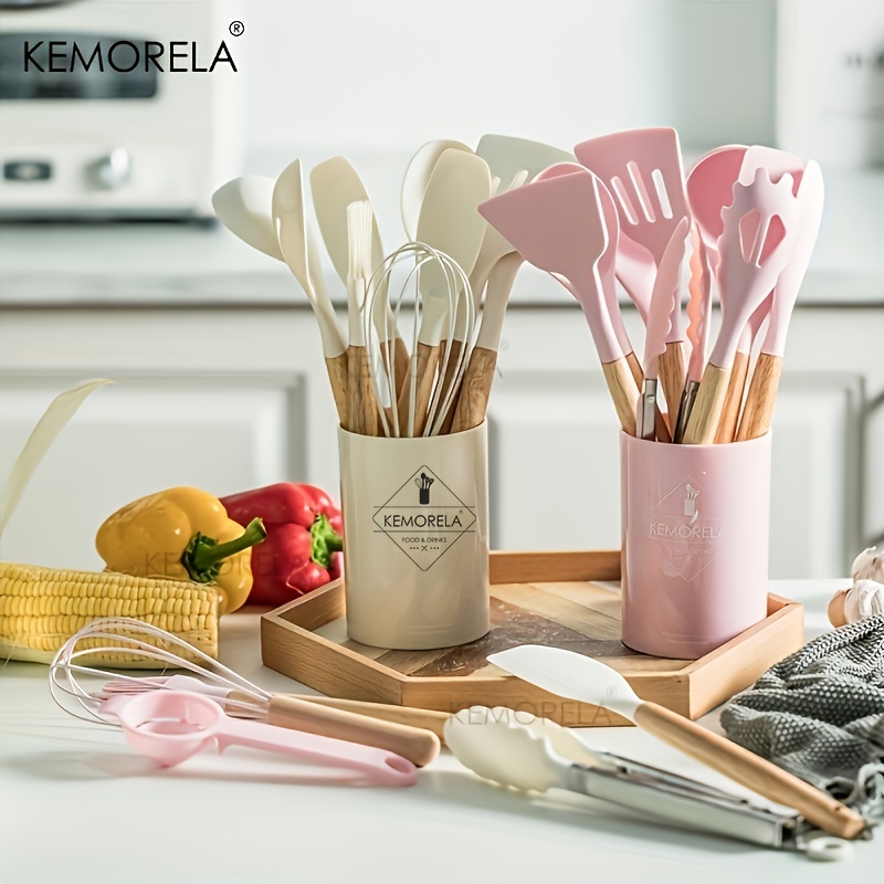 Silicone Utensil Set With Plastic Kitchen Tools Holder - Temu