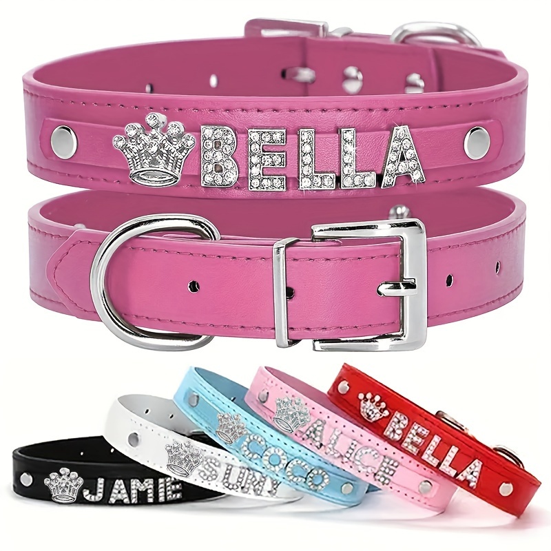 

Personalized Dog Collar Pu Leather Puppy Cat Id Collars With Rhinestone Heart Star Shaped Dog Accessory For Small Medium And Large Dogs