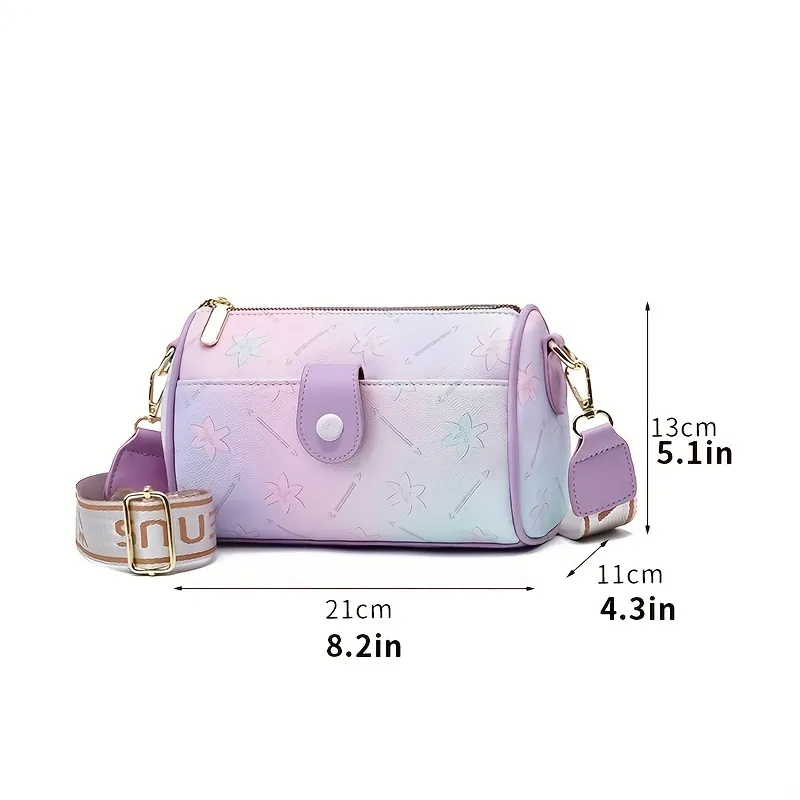 Gradient Color Floral Print Shoulder Bag, Zipper Adjustable Wide Strap  Crossbody Bag, Faux Leather Ombre Barrel Bag - Temu