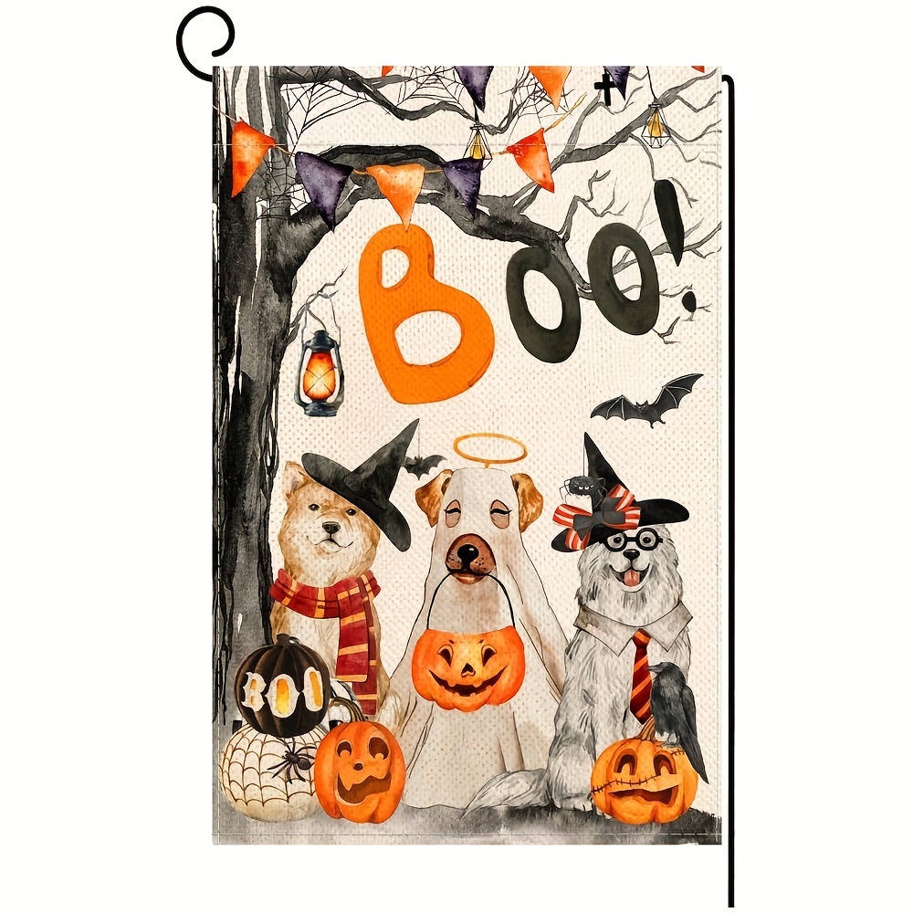 

1pc Halloween Boo Garden Flag, Vertical Double Sided, Scary Pumpkin Ghost Spooky Dog Burlap, Welcome Yard Flag For Halloween Farmhouse Holiday Yard Outdoor Decoration, No Flag Pole Easter Gift
