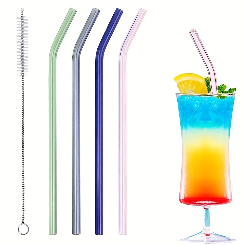 1set 8.2x8mm Reusable Clear Glass Straws Set For Smoothie Milkshakes  Drinkware Straw With Cleaning Brush