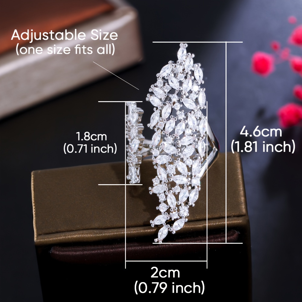 Women's Adjustable Sparkly Chunky Zirconia Pave Setting Ring