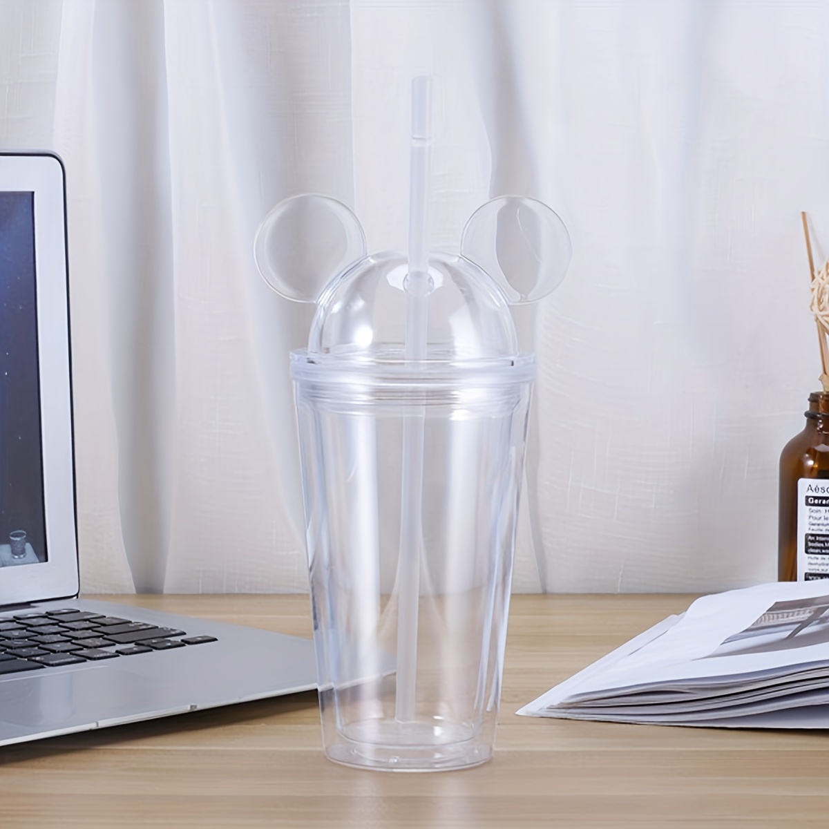 1pc Plastic Tumbler, Minimalist Plain Tumbler With Straw For Home