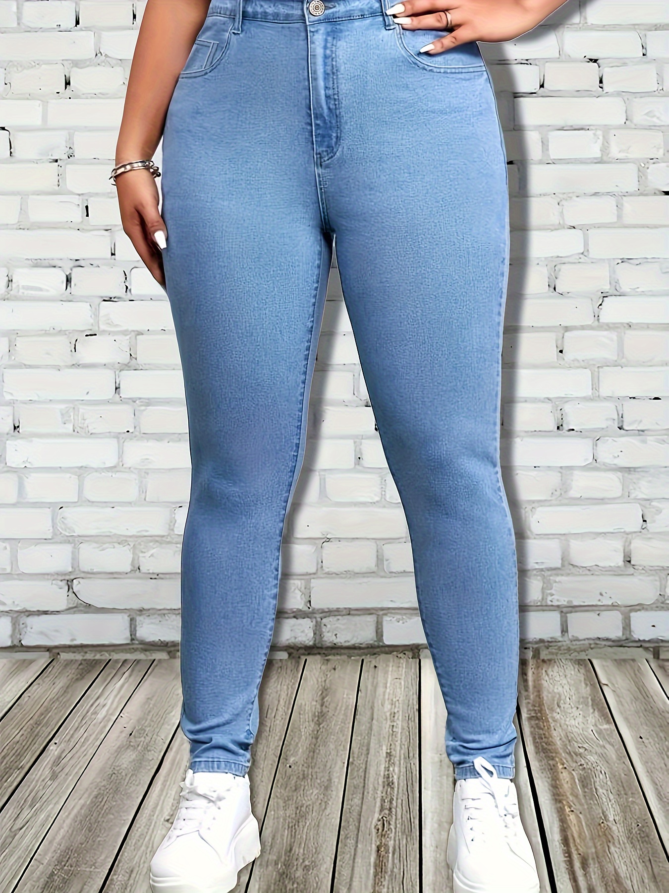 Plus Size Casual Denim Jeans Women's Plus High Button - Temu