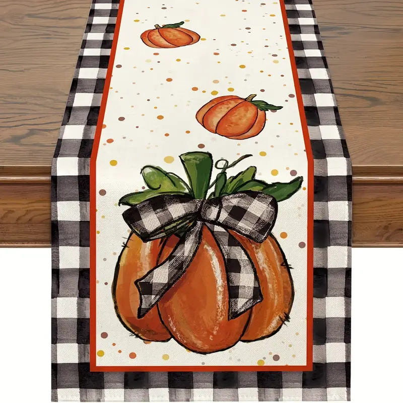 Thanksgiving Table Runner, Pumpkin Buffalo Plaid Fall Decorations Fall ...