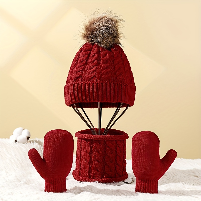 1pari Kids Winter Hat & Gloves & Scarf Set, Girls Toddler Children