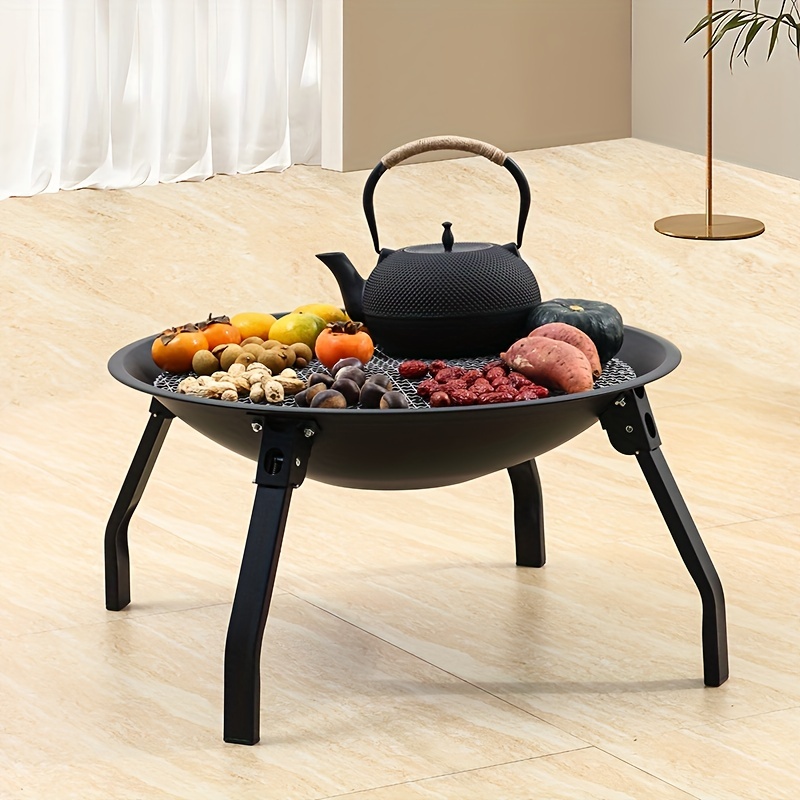Small Grill, Round Charcoal Grill Camping Grill, Foldable Non-slip