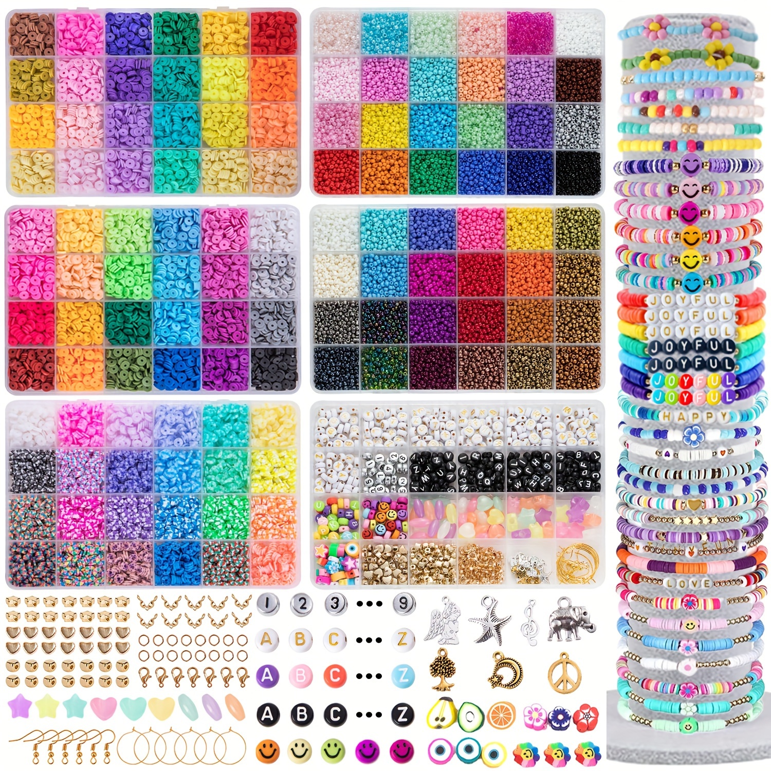 10800pcs 3mm Glass Seed Beads and 1200pcs Letter Beads for Friendship  Bracelets Jewelry Making, Necklaces and Key Chains Craft Beads Kit with 2  Rolls of Cord