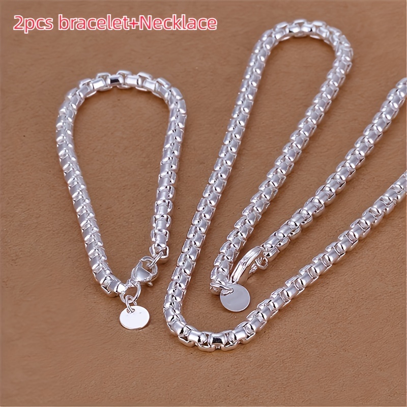 

2pcs Fashion Jewelry, Round Box Chain Necklace Bracelet Set For Men